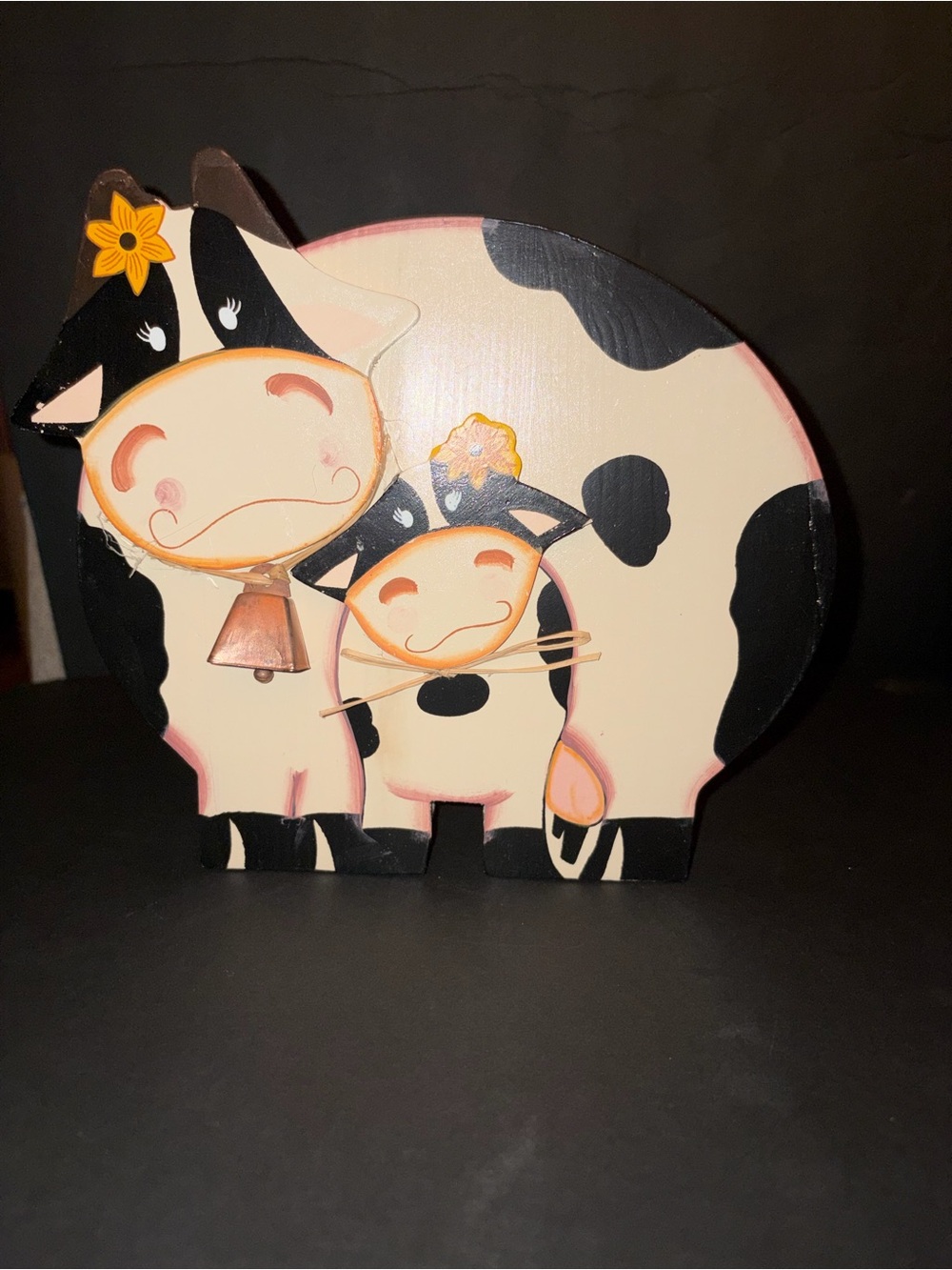 Vintage NIB White & Black Cow Paper Plate Holder with Copper cow bell-Farmhouse